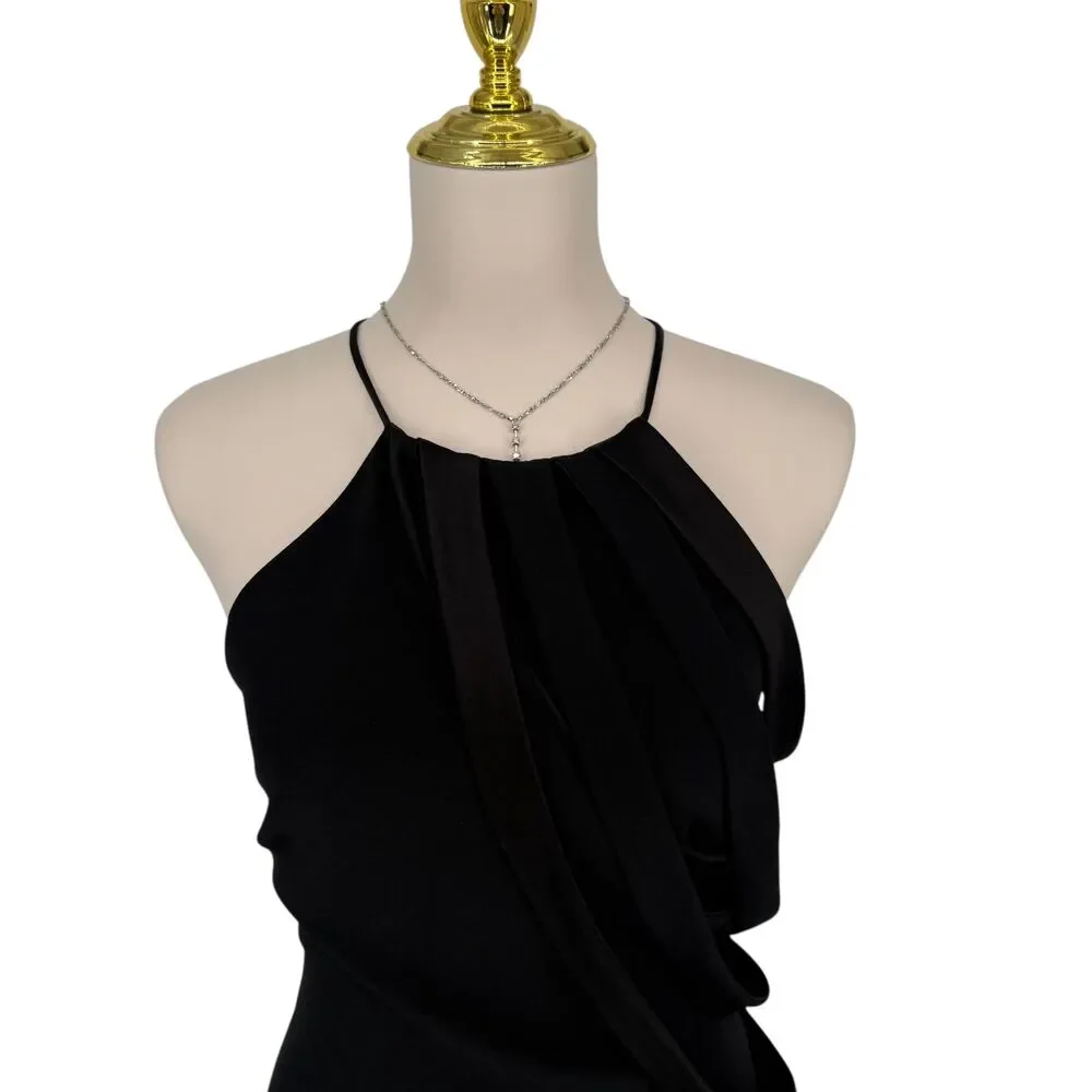 Halston Heritage Black Crepe Zip Halter Gown Dress Sz 8 Slit Strappy Formal NWT - Picture 4 of 16